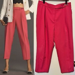 Anthropologie Maeve Tapered Pleated Trousers Barbie Pink Women Size 14